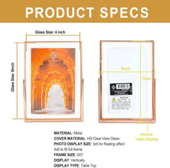 Concepts Gold Beaded Floating Easel Metal Picture Frame With HD Clear Glass, Extra Durable Photo Frames, Tabletop Display (1 Pack - Gold, 4X6)