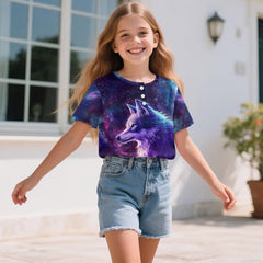 DISNIMO Toddler Henley Shirt for Girls Short Sleeve T Shirts Crewneck Summer Tee Tops