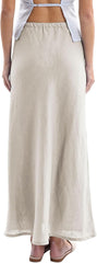 Amazhiyu Women's 100% Linen Drawstring A-Line Midi Skirt for Casual Summer Spring