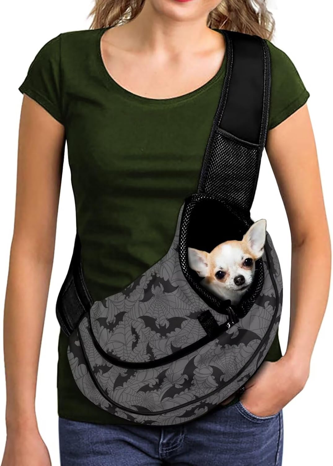 Black Cat Halloween Dog Backpack Carrier for Small Dogs Breathable with Mesh Windows Pet Sling Carrier for Small Dogs Cute Easy-Clean