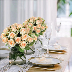 10Heads Artificial Rose Flower Silk Peony Bouquet for Wedding Party Bridal Shower Decoration Home Garden Table Vase Fake Plants(Pink)