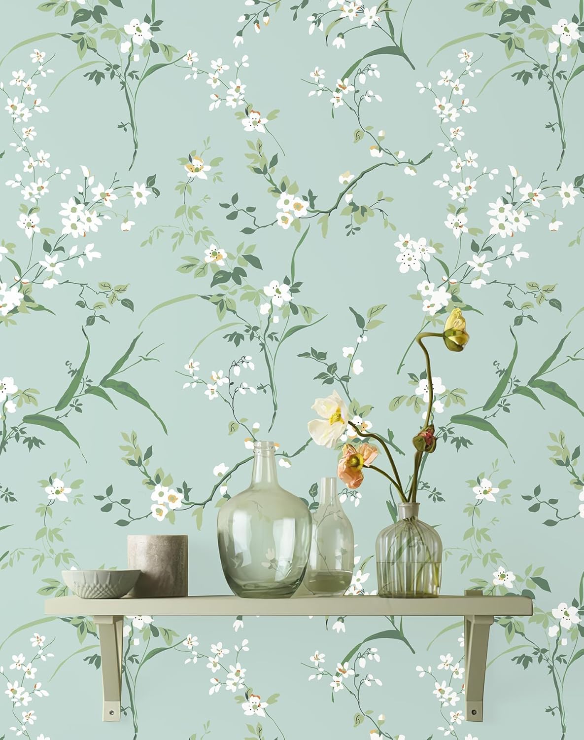 Floral Peel and Stick Wallpaper - Self Stick Flowers Wall Paper for Bedroom Kitchen- Renter Friendly Mural Cabinets Contact Paper (Spring Red Floral, Sample - 17.7" X 78.74")