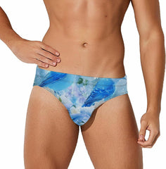 Blue Bird Flower Men's Swimsuit Brief Beach Shorts Bikini Swimwear Sexy Swimming Trunks