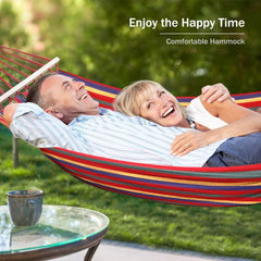 Garden Cotton Hammock Comfortable Fabric Hammock with Tree Straps for Hanging Sturdy Hammock Up to 660lbs Portable Hammock with Travel Bag for Camping Outdoor/Indoor Patio Backyard (Blue/white)