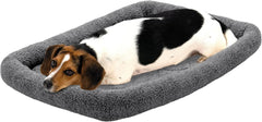 Furhaven Dog Bed for Small Dogs & Indoor Cats, 100% Washable, Sized to Fit Crates - Sherpa Fleece Bolster Crate Pad - Gray, Small