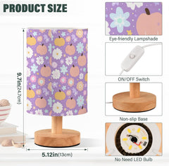 Cute Pumpkins Flowers Stars Bedside Table Lamp Small Desk Lamps Linen Fabric Shade Decorative Nightstand Lamp LED with USB Port Wood Base for Bedroom Living Room
