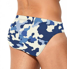 Blue Camouflage Men's Swimsuit Brief Beach Shorts Bikini Swimwear Sexy Swimming Trunks