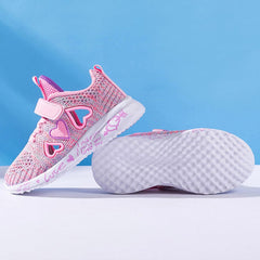 Girls Sparkly Heart Shaped Pattern Mesh Hollow Sneakers Kids Fashion Athletic Casual Shoes Kid Shoes for Girls Size 3