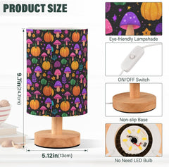 Glowing Pumpkins Mushrooms Bedside Table Lamp Small Desk Lamps Linen Fabric Shade Decorative Nightstand Lamp LED with USB Port Wood Base for Bedroom Living Room