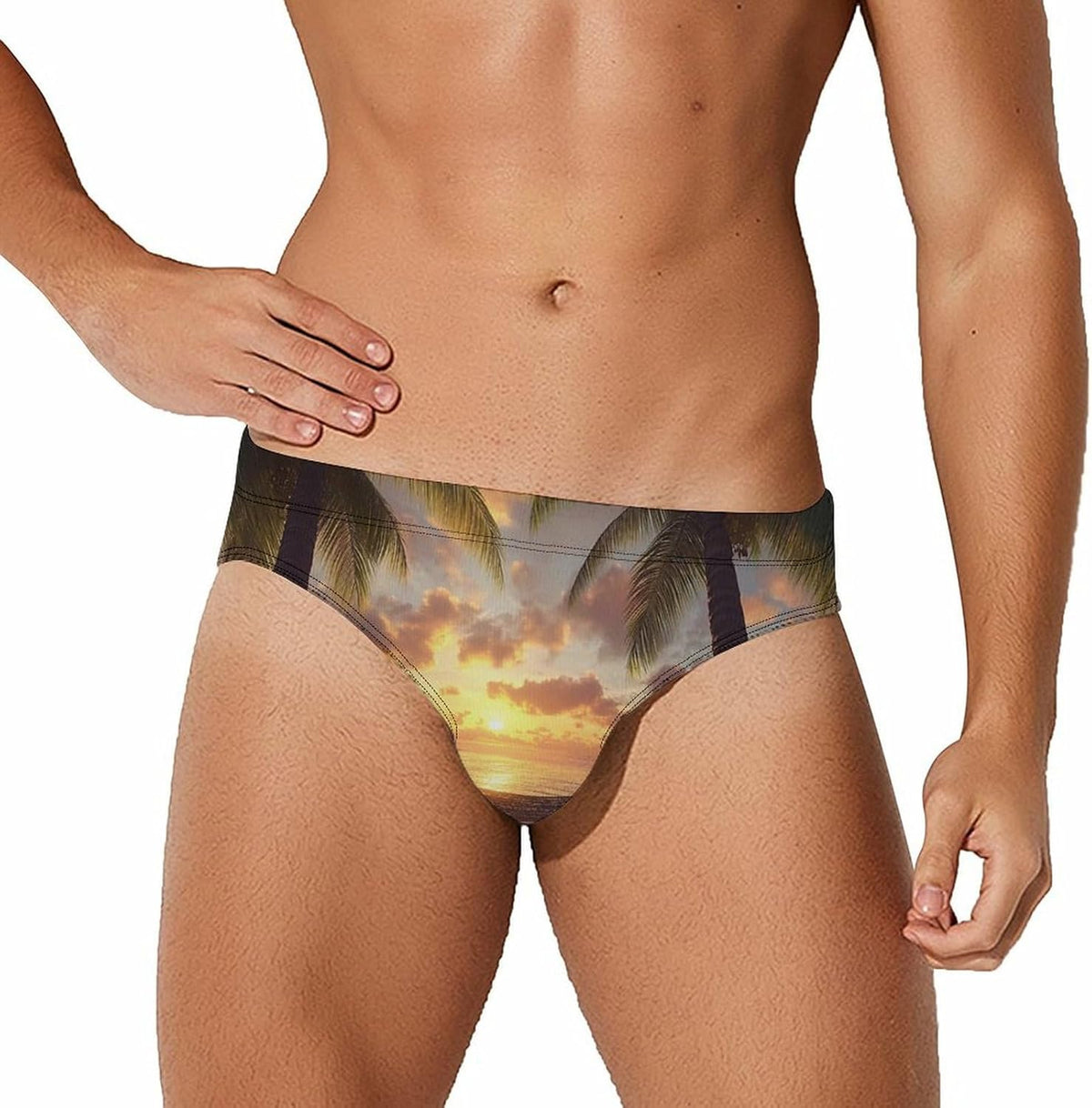 Sunset in Paradise Summer Men's Swimsuit Brief Beach Shorts Bikini Swimwear Sexy Swimming Trunks