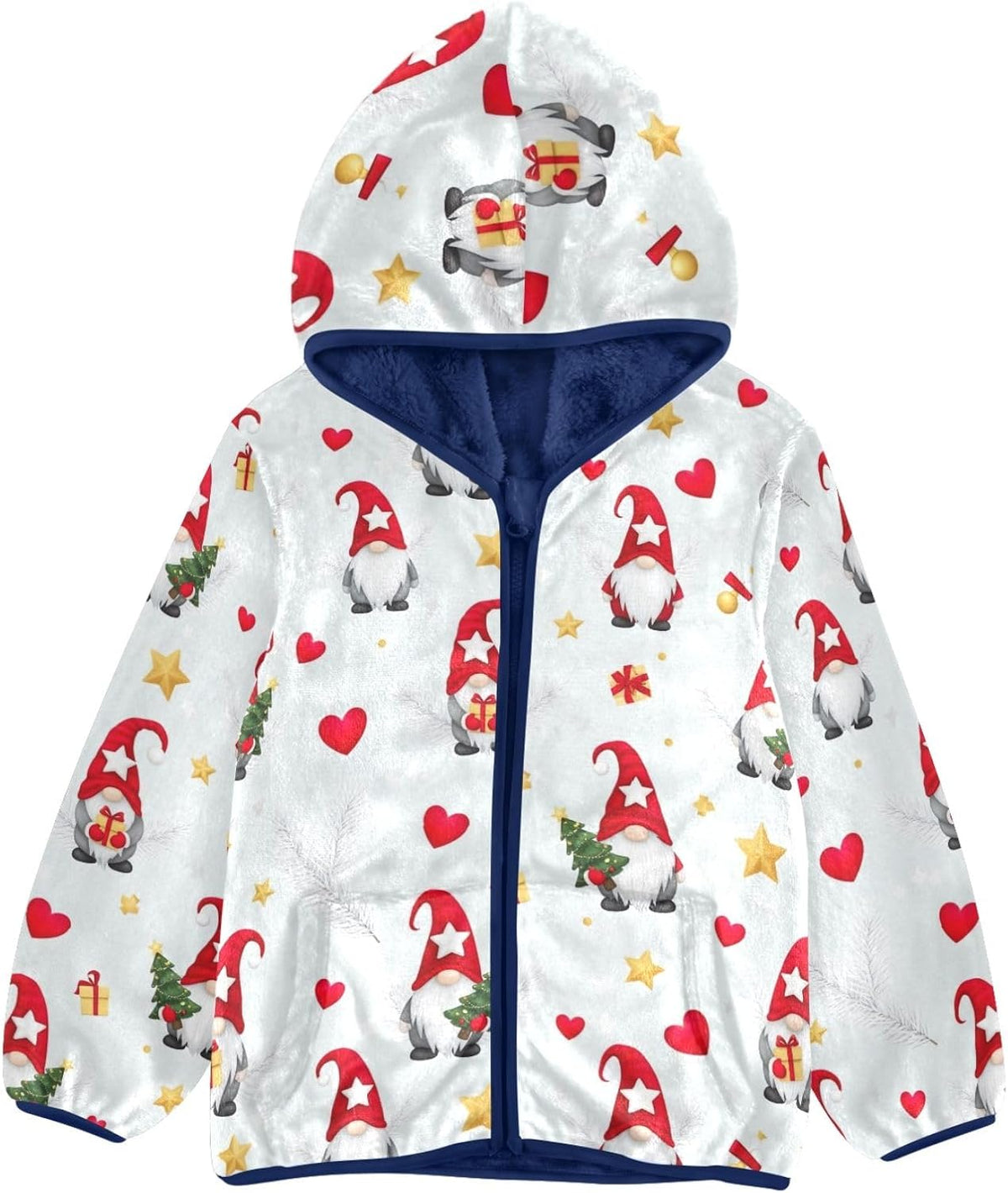 Cute Christmas Gnomes Stars Boys Zip up Jacket Fleece Outerwear Jackets for Fall Winter 3T