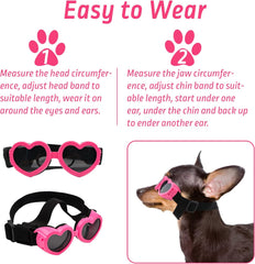 Dog Sunglasses, 1 Piece Heart Shape Doggy UV Protection Goggles Windproof Puppy Goggles with Adjustable Strap for Sun Small Breed Pets Eyewear, Pink
