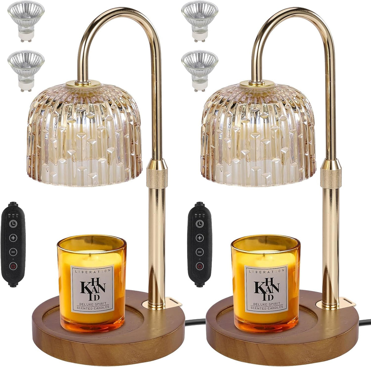 2 Pack Electric Timer Candle Warmer Light,With bracket Dimmable Candles Wax Glass Warmers Lamps for Jar Candles Burner No Flame Scented Melting Warming Lantern Adjustable Height(4*50W Bulb) (Type-C)