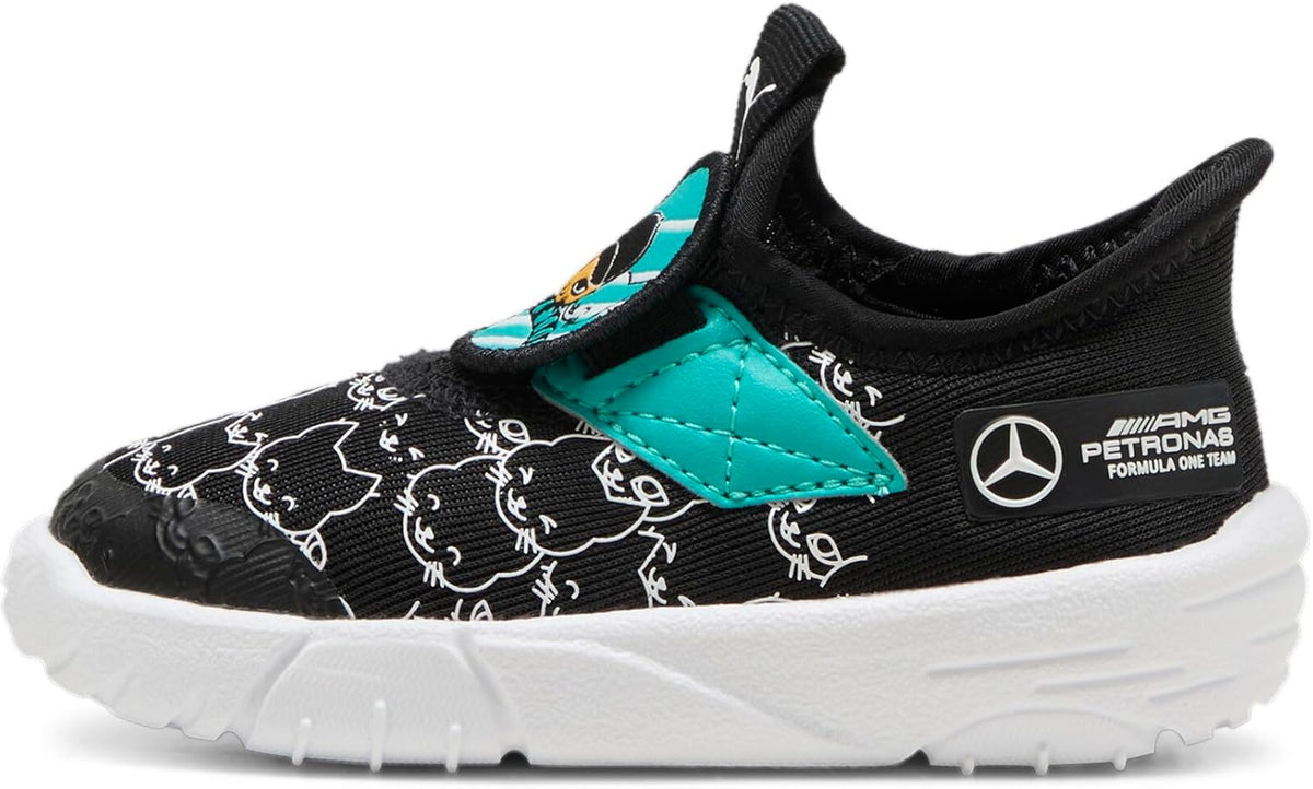 PUMA Unisex-Child Mercedes Amg Petronas Slip on Shoes MAPF1 Slipkart Alternate Closure Sneaker, Black White, 12 US Little Kid