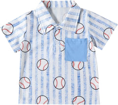 Toddler Boys Short Sleeve Cartoon Baseball Prints Gentleman T Shirt Tops Youth Long Sleeve Shirts