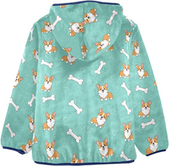 CHIFIGNO Cute Dogs Mint Green Kids Zip up Hoodie Light Warm Fleece Outerwear Jackets 3T