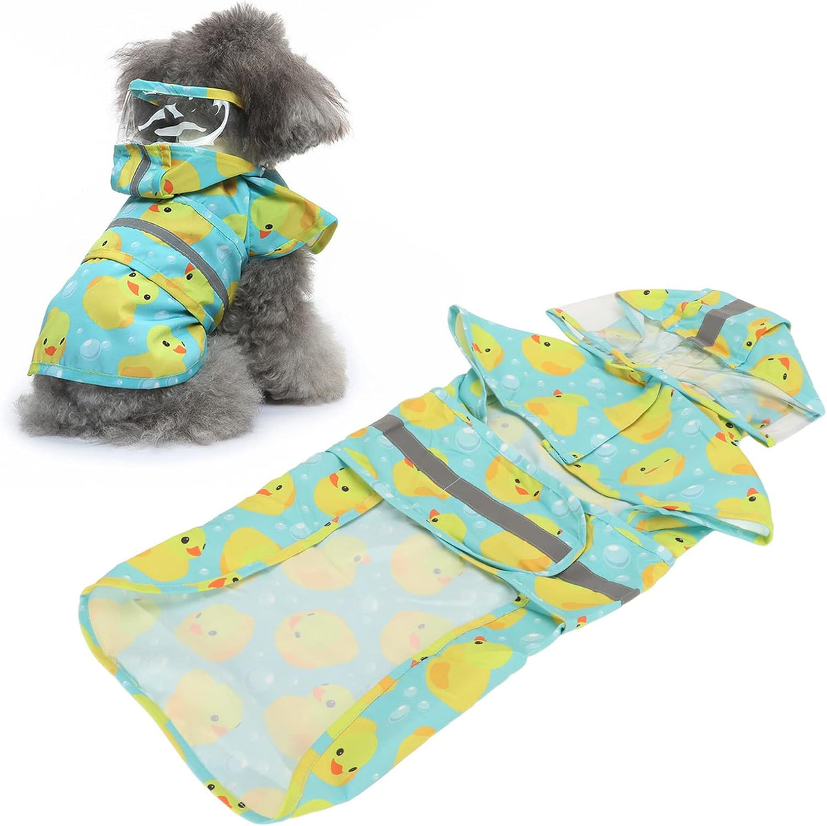 Dog Raincoat with Duck Pattern, Hooded Slicker Poncho, Lightweight Rain Poncho Hoodies, with Strip Reflective for Small to Large Dogs and Puppies/3752