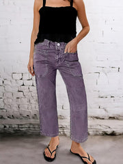 Flamingals Straight Wide Leg Jeans for Women Mid Waisted Casual Raw Hem Denim Capris Pants with Pockets