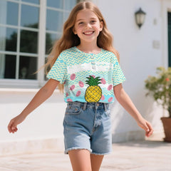 Girls Short Sleeve T Shirts Kids Summer Tops Henley Shirts for Girls Loose Fit Scoop Neck Tee with Button
