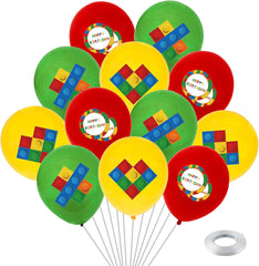 18Pcs 12 Inch Building Block Balloons, Building Blocks Theme Birthday Party Supplies, Brick Themed Latex Balloons for Kids Toddlers Birthday Party Decorations
