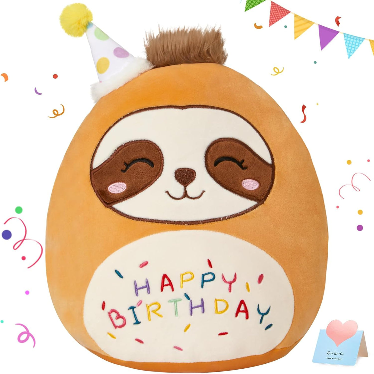 16" Birthday Cat Plush Pillow Stuffed Animals Original Wink Kitty Kitten Large Plushie Cuddle Squishy Happy Birthday Gift for Kids Boys Girls