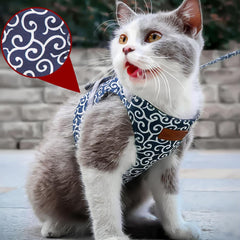 Cat Dogs Vest Harness and Leash Anti-Break Away Chest Strap Cat Clothes,Breathable Cat Harness Set,Easy to Wear,for Kittens, Small Dogs (Blue, XL)