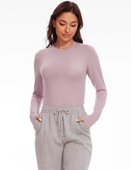 5 Pack Womens Basic Long Sleeve Shirts Crew Neck Slim-Fit Fitted T Shirts Tops Undershirts Underscrub Baselayer