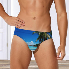 Praslin Island Surfing Beach Scenic View Men's Swimsuit Brief Beach Shorts Bikini Swimwear Sexy Swimming Trunks