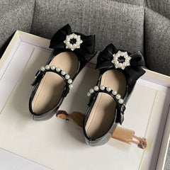 Girls Marry Jane Shoes Kids Flat Sole Faux Leather Dance Shoes Baby Pricess Buckle Comfy Bowknot Dress Shoes