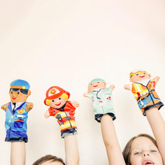 Melissa & Doug Jolly Helpers Hand Puppets (Set of 4) - Construction Worker, Doctor, Police Officer, and Firefighter