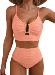 Herseas 2 Piece Bestselling Bikini Set U-Wire Cutout Swimsuit High Waisted Textured 2025 Summer Beach Swim Bathing Suits