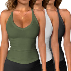 iGENJUN 3 Pack Workout Tops for Women Racerback Basic Tank Summer 2025 Camisole V Neck Slim Fit Ribbed Sleeveless