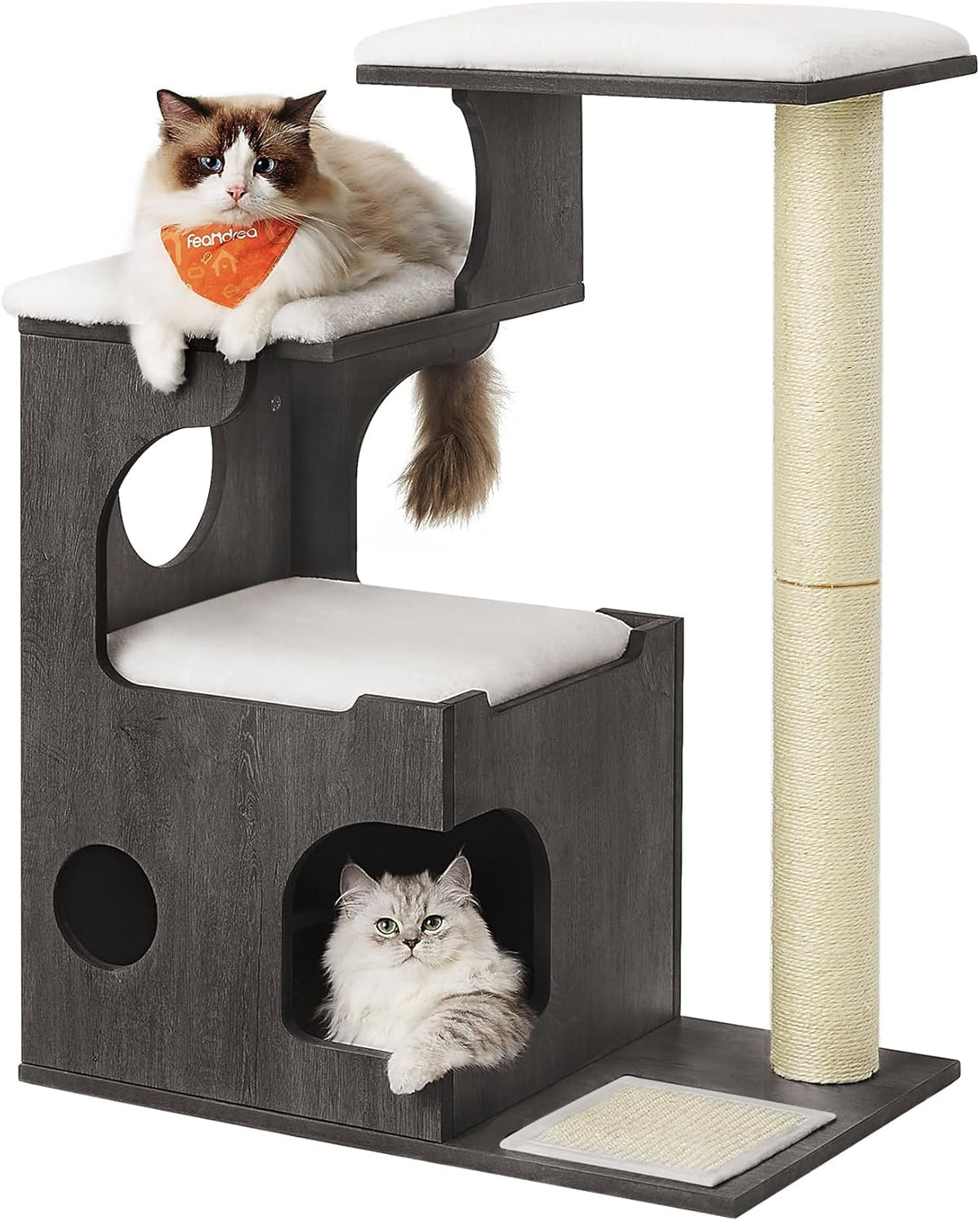 FEANDREA Small Cat Tree for Kittens, Modern Cat Tower for Indoor Cats, Cat Condo with Scratching Posts, Removable Washable Cushions, Rustic Brown UPCT122X01