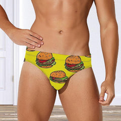 Burger Food Men's Swimsuit Brief Beach Shorts Bikini Swimwear Sexy Swimming Trunks