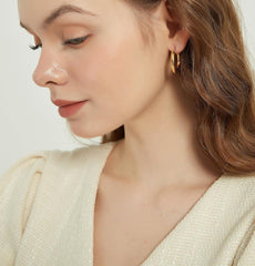 1 Pair 14K Plated Gold Silver Round Chunky Hoop Earrings for Women Trendy Thick Hoops Lightweight Dangle Earrings