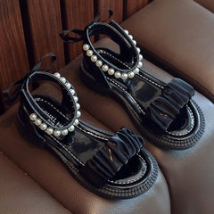 Toddler Girl Dress Shoes Elegant Soft Bottom Sandals for Girl Summer Children Sandals Fashion Princess Lace Sandals (Black, 9.5 Toddler)