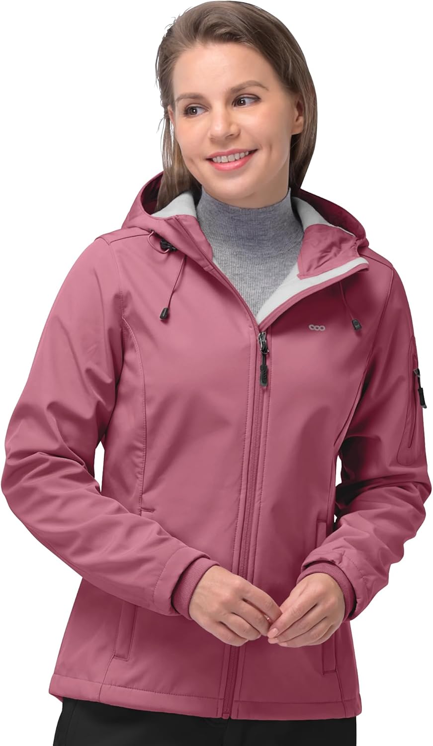 33,000ft Women's Softshell Jacket, Fleece Lined Warm Jacket Light Hooded Windproof Coat for Outdoor Hiking