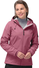 33,000ft Women's Softshell Jacket, Fleece Lined Warm Jacket Light Hooded Windproof Coat for Outdoor Hiking