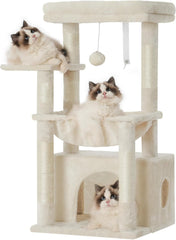 Heybly Cat Tree Tower, Cat condo for Indoor Kittens, Cat House with Wide Plush Top Perch, Ladder, Basket, Sisal-Covered Scratching Posts, Cozy Activity Center for pet, Light Gray HCT009SW