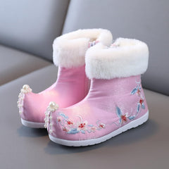 Toddler Girls Winter Cotton Boots Embroidered Warm Cotton Boots National Boots Rein Boots Warm Winter Snow Boots
