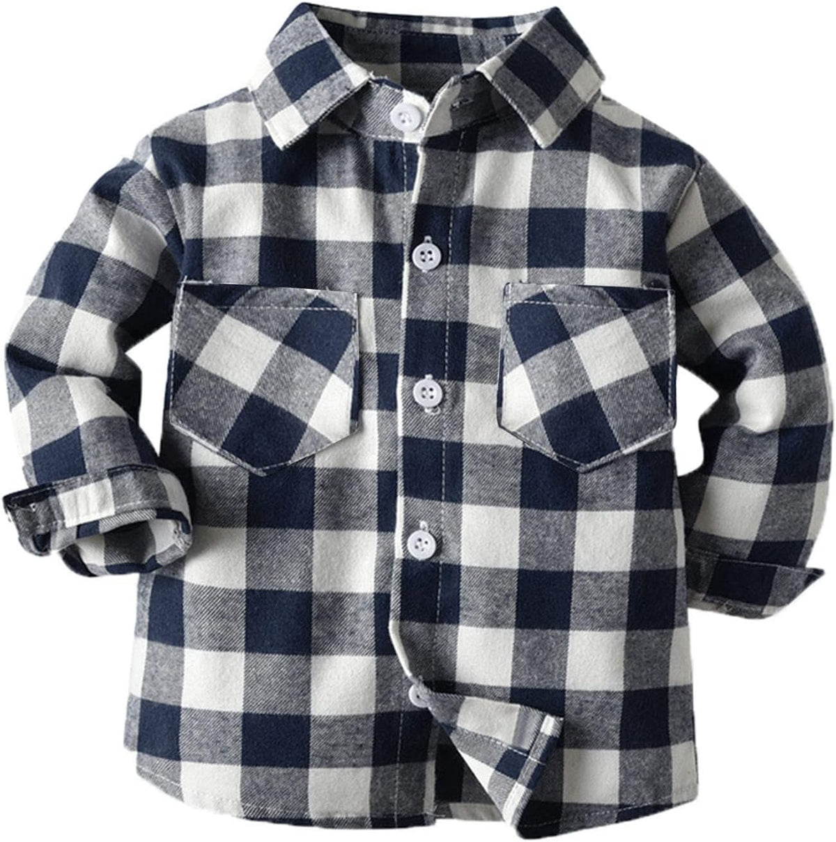 Boys Girls Button Down Shirt Long Sleeve Plaid Flannel Shirts Lapel Neck Casual Tops with Pocket Toddler Kids Outfit