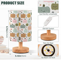 Cartoon Pumpkins Flowers Bedside Table Lamp Small Desk Lamps Linen Fabric Shade Decorative Nightstand Lamp LED with USB Port Wood Base for Bedroom Living Room