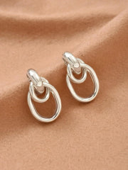 Fashionable Silver Tone Metal Earring Multi-Turn Knotted Stud Earrings For Women Double Hoop Statement Dangling Unique Earrings