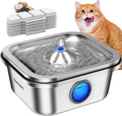 Cat Water Fountain Stainless Steel: 4L/140oz Pet Fountain Water Bowl Indoor, Automatic Dog Drinking Dispenser, Cat Feeding Watering Supplies, Metal Kitty Waterer Fountain, 1 Replacement Filters