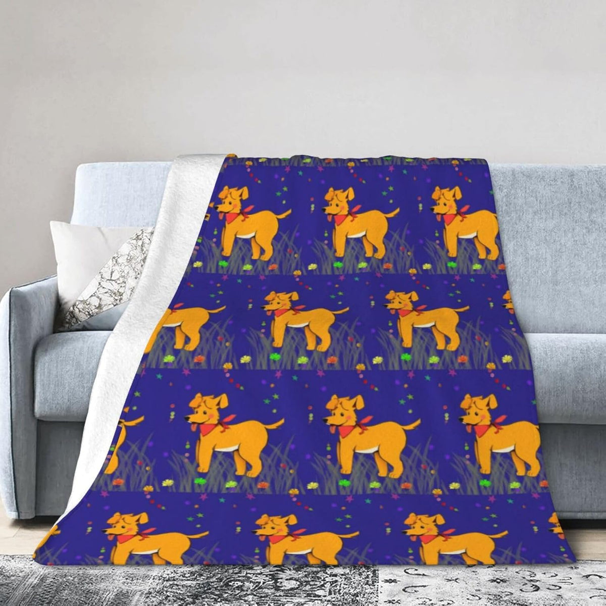 Spitting Tongue Cartoon Dog 40"x30" Ultra Soft Micro Fleece Blanket - Easy Care and Durable Suitable for Bed, Sofa, Camping