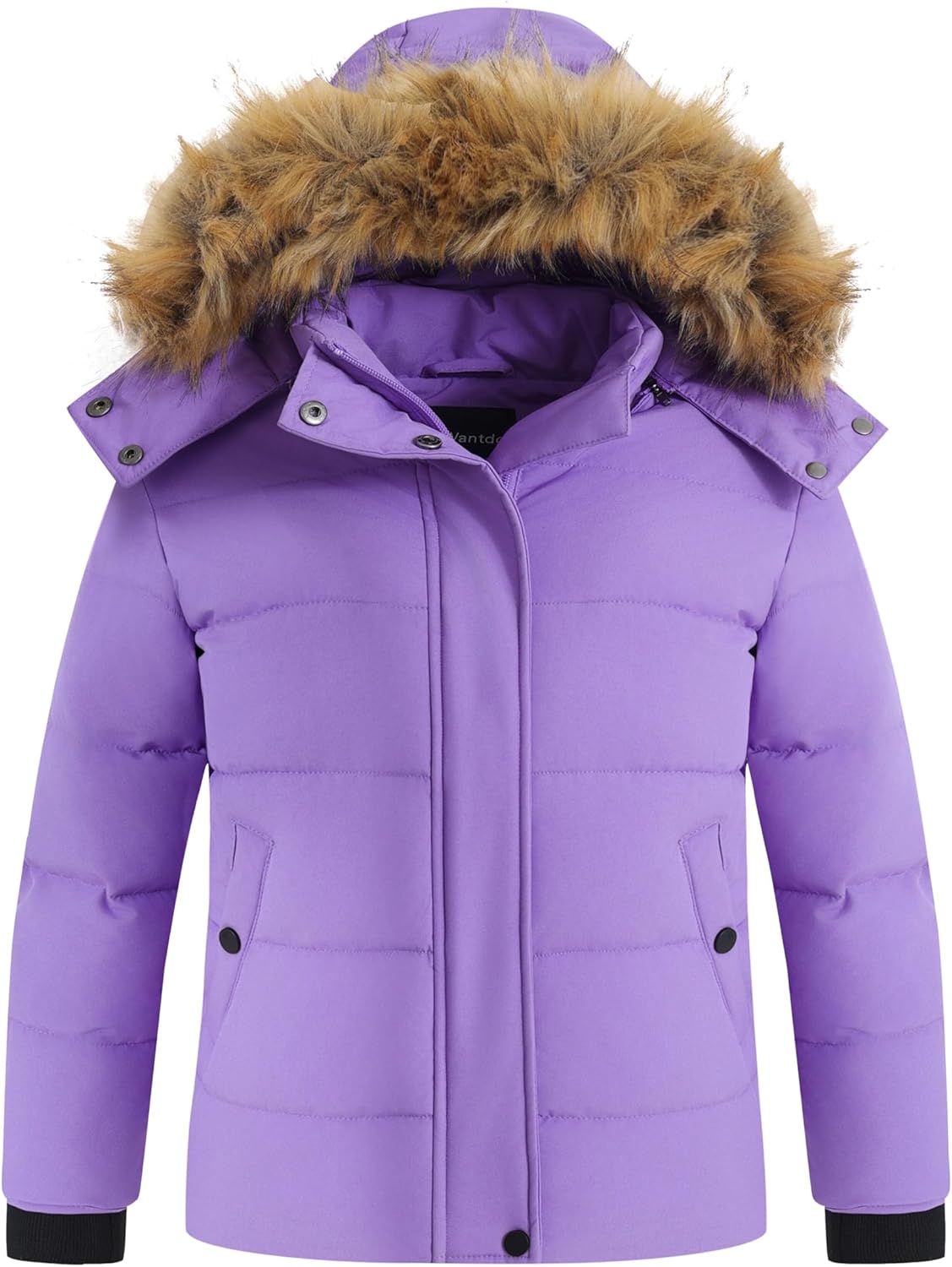wantdo Girls' Puffy Winter Coats Thick Printed Quilted Jacket with Faux Fur Hood