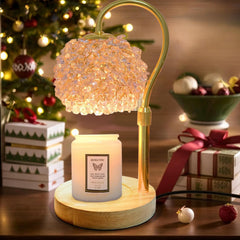 Candle Warmer Lamp with Timer, Dimmer Candle Lamp Warmer Adjustable Height, 312 K9 Crystals Lampshade Electric Wax Melt Warmer with 2 Bulbs, Wax Warmer for Scented Jar Candles (Gold)