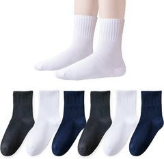 EPEIUS Unisex Kids Crew Socks Soft Cotton Seamless School Socks for Girls Boys Dress Sox White Black Navy 4/6/8 Pairs