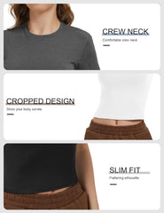 4 Pack Women's Workout Shirts Compression Short Sleeve Crew Neck Running Yoga Gym Athletic Fitted Crop T-Shirts Top