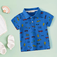 Cool Cartoon Print Short Sleeve Tops Kids Dinosaur Shirt Toddler Boy Button Down T Shirts Blue Cartoon Short T